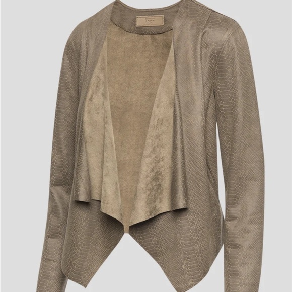 Blank NYC fast play open front draped Moto jacket olive green croc faux leather - Picture 9 of 13